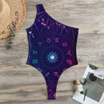 Zodiac Symbols Wheel Print One Shoulder Bodysuit