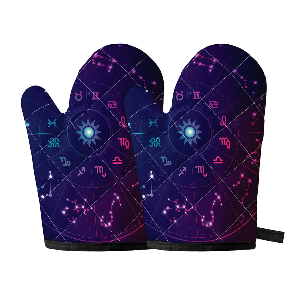 Zodiac Symbols Wheel Print Oven Mitts