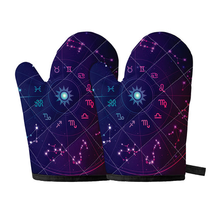 Zodiac Symbols Wheel Print Oven Mitts