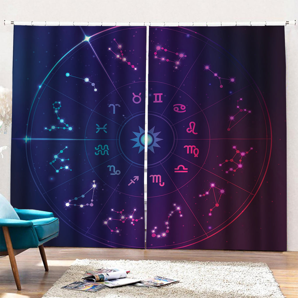 Zodiac Symbols Wheel Print Pencil Pleat Curtains