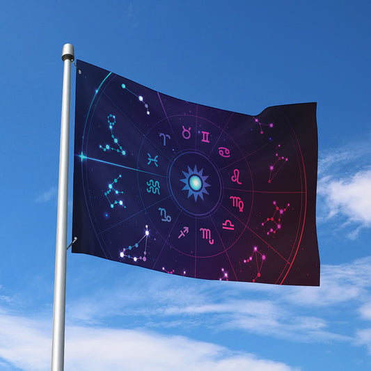 Zodiac Symbols Wheel Print Polyester Flag