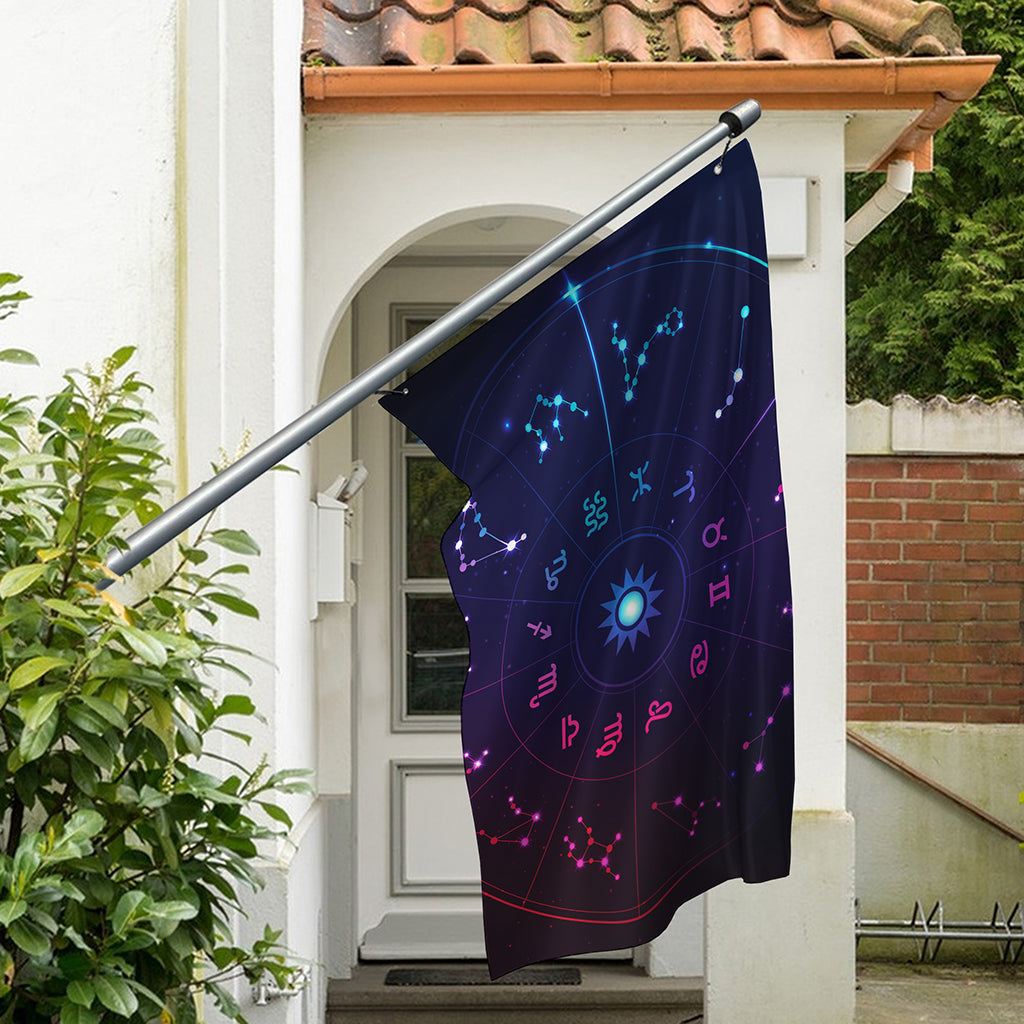 Zodiac Symbols Wheel Print Polyester Flag