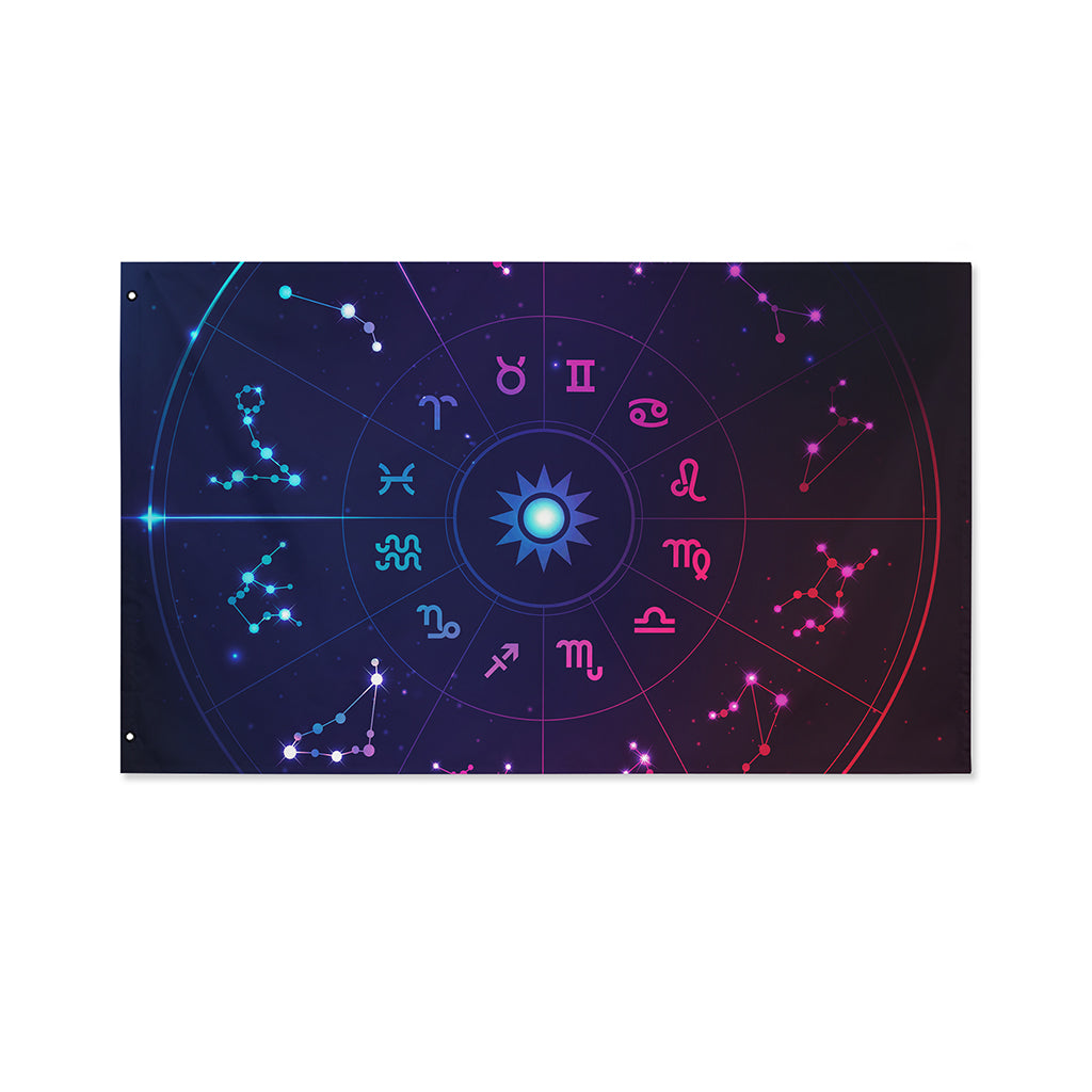 Zodiac Symbols Wheel Print Polyester Flag