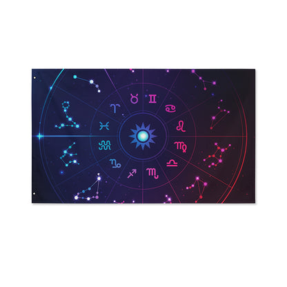 Zodiac Symbols Wheel Print Polyester Flag