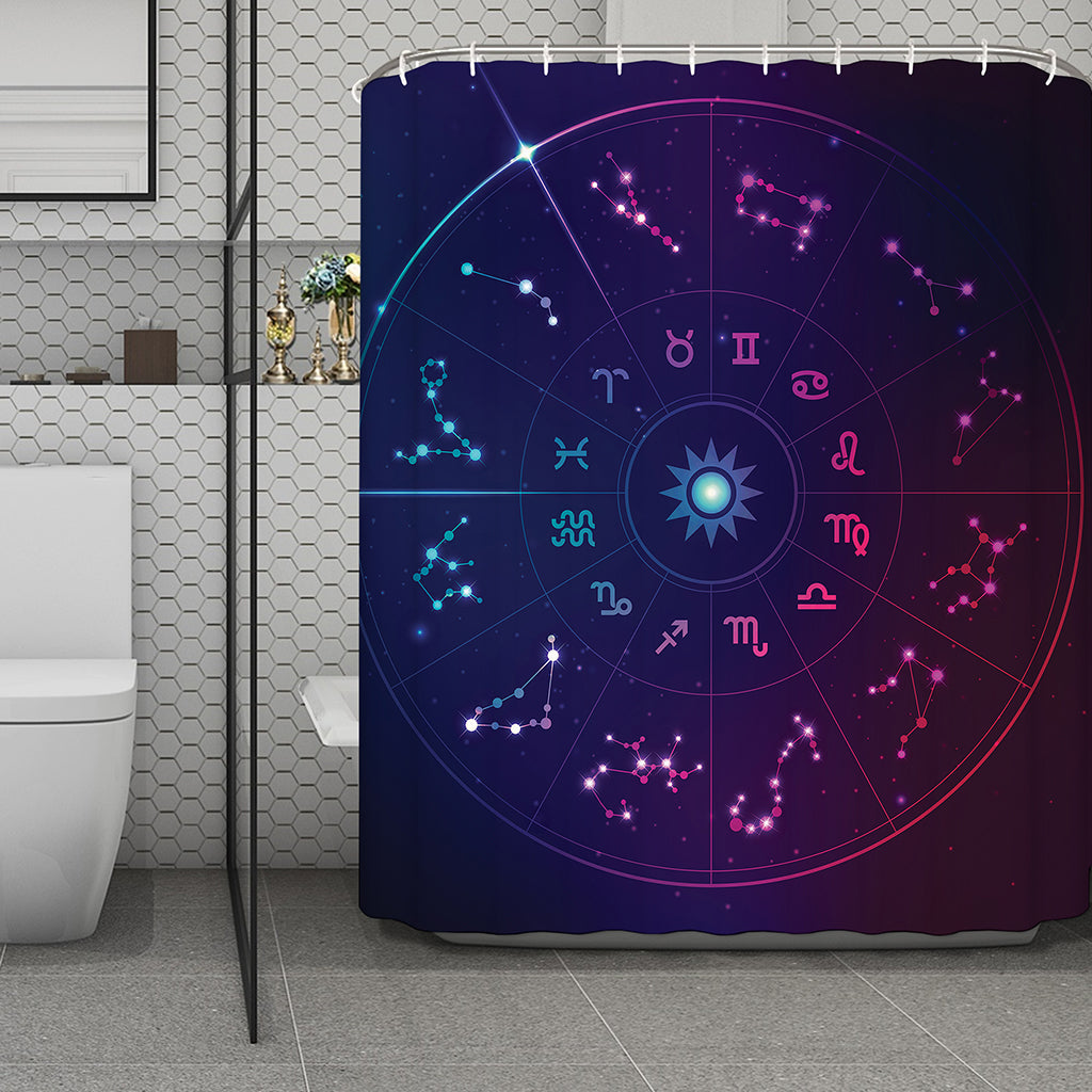 Zodiac Symbols Wheel Print Polyester Shower Curtain