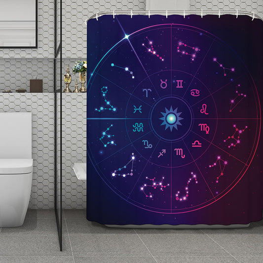 Zodiac Symbols Wheel Print Polyester Shower Curtain