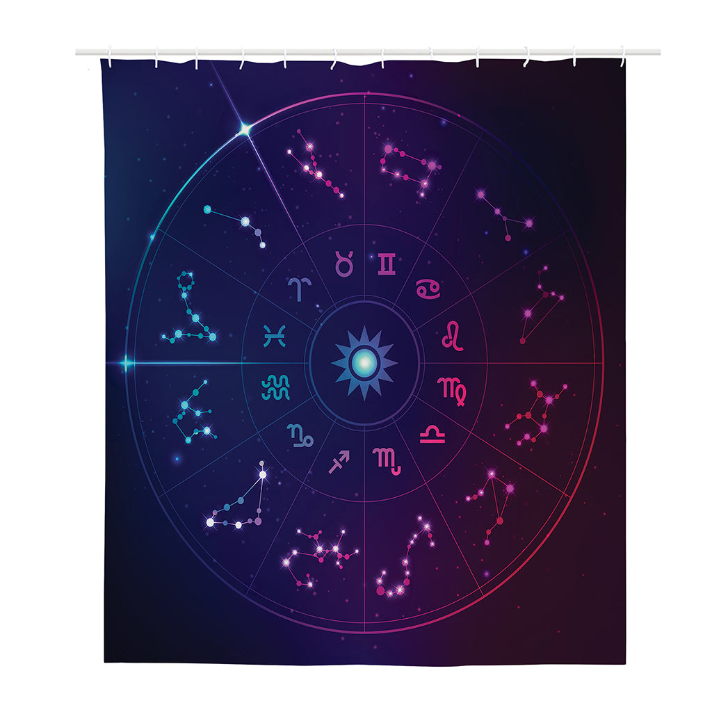 Zodiac Symbols Wheel Print Polyester Shower Curtain