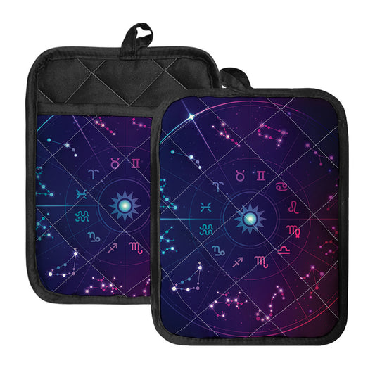 Zodiac Symbols Wheel Print Pot Holders With Pocket