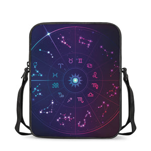 Zodiac Symbols Wheel Print Rectangular Crossbody Bag