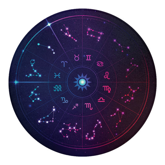 Zodiac Symbols Wheel Print Round Blanket