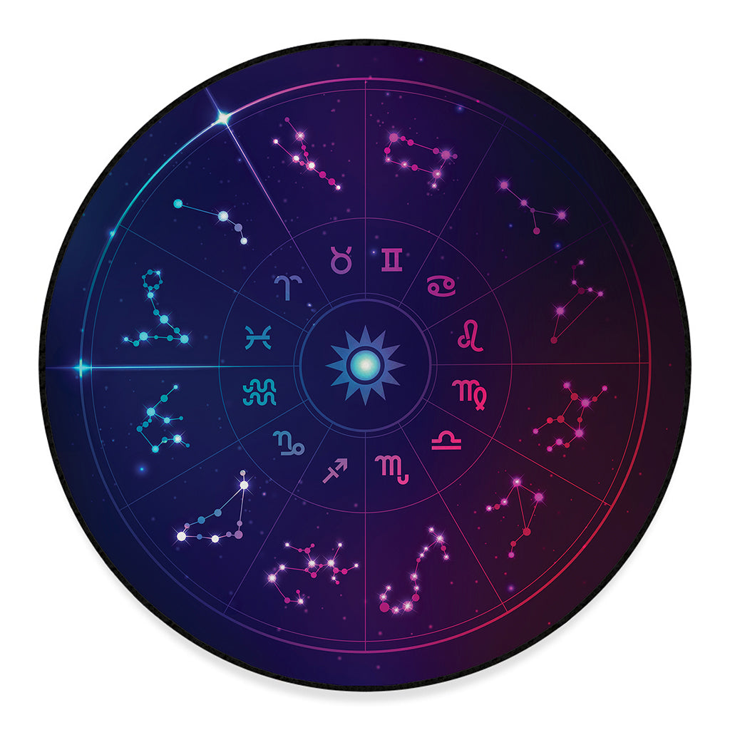 Zodiac Symbols Wheel Print Round Floor Mat