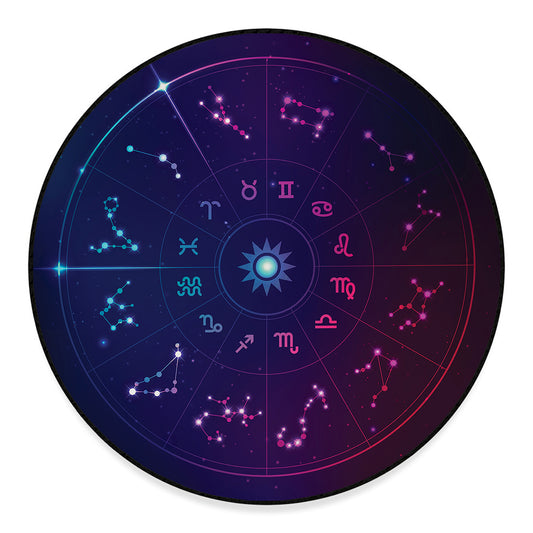 Zodiac Symbols Wheel Print Round Floor Mat