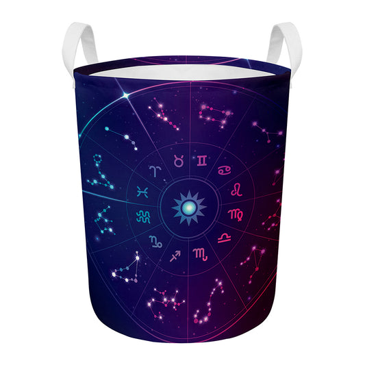 Zodiac Symbols Wheel Print Round Laundry Basket