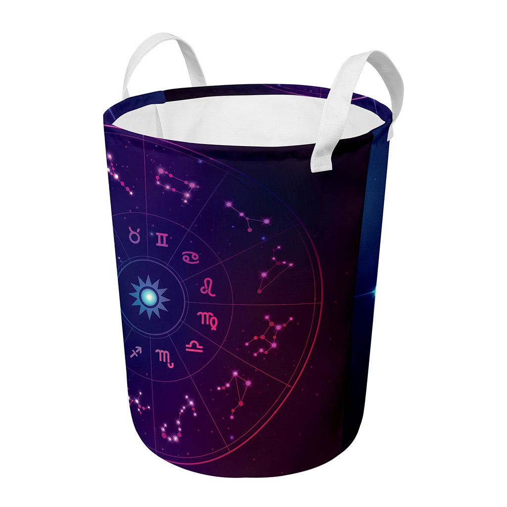 Zodiac Symbols Wheel Print Round Laundry Basket