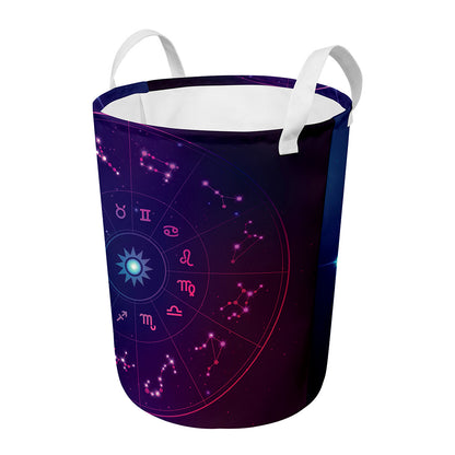Zodiac Symbols Wheel Print Round Laundry Basket