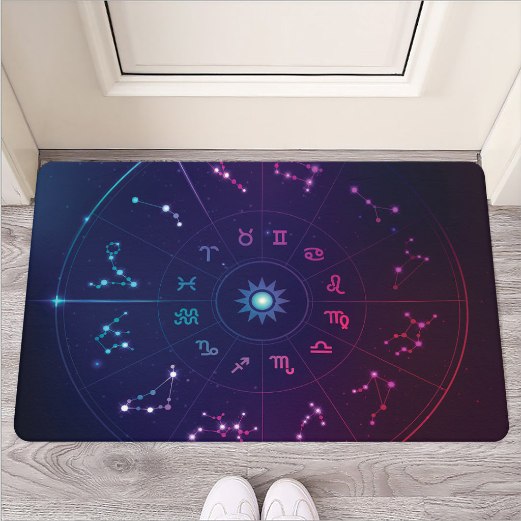 Zodiac Symbols Wheel Print Rubber Doormat