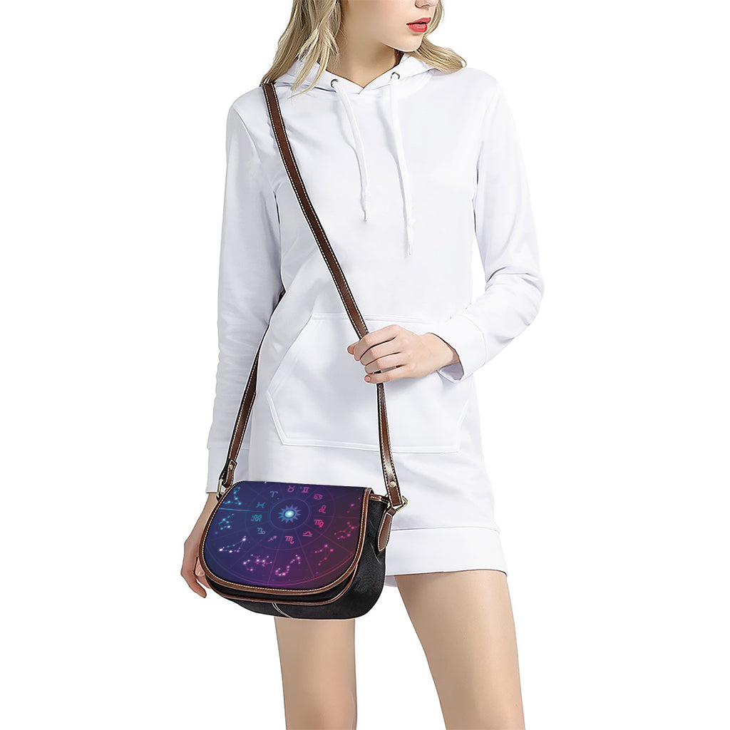 Zodiac Symbols Wheel Print Saddle Bag