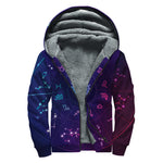 Zodiac Symbols Wheel Print Sherpa Lined Zip Up Hoodie