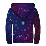 Zodiac Symbols Wheel Print Sherpa Lined Zip Up Hoodie