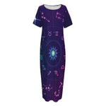 Zodiac Symbols Wheel Print Short Sleeve Long Nightdress