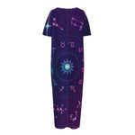 Zodiac Symbols Wheel Print Short Sleeve Long Nightdress