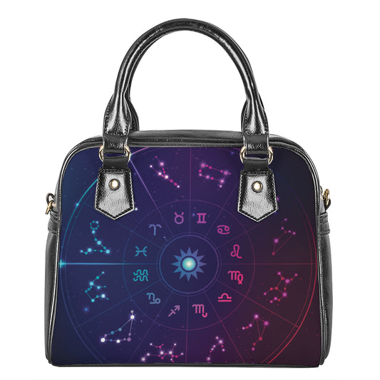 Zodiac Symbols Wheel Print Shoulder Handbag