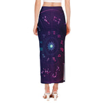 Zodiac Symbols Wheel Print Side Slit Maxi Skirt