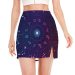 Zodiac Symbols Wheel Print Side Slit Mini Skirt