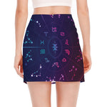 Zodiac Symbols Wheel Print Side Slit Mini Skirt