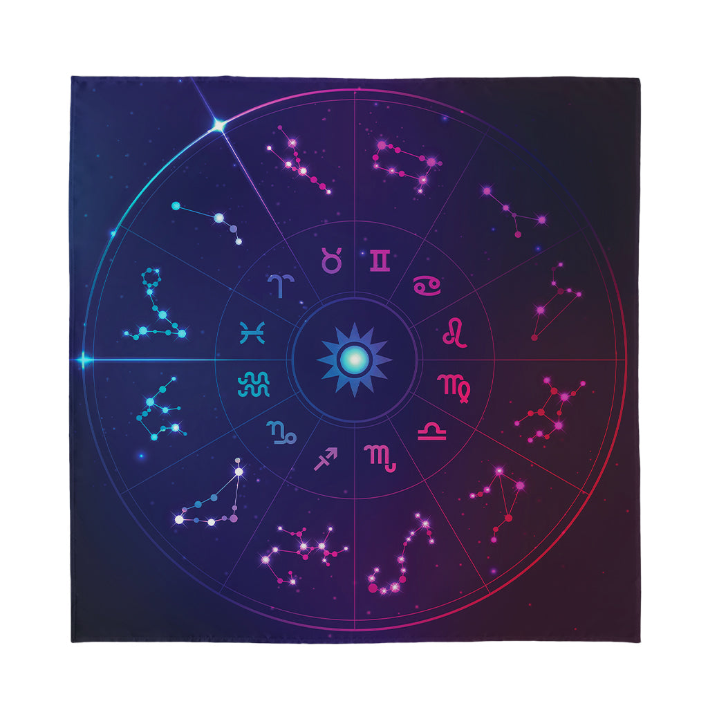 Zodiac Symbols Wheel Print Silk Bandana