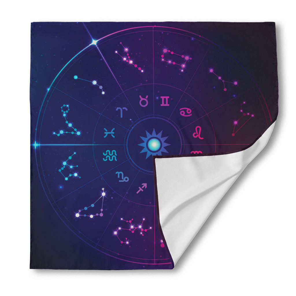 Zodiac Symbols Wheel Print Silk Bandana