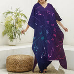 Zodiac Symbols Wheel Print Silk V-Neck Kaftan Dress