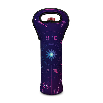 Zodiac Symbols Wheel Print Single Neoprene Wine Tote