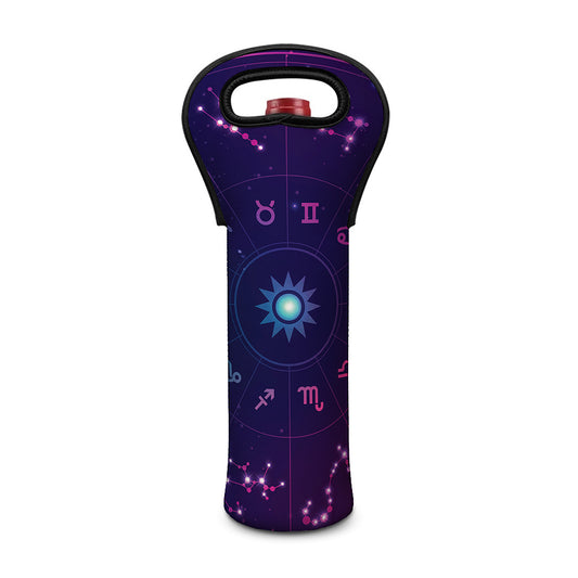 Zodiac Symbols Wheel Print Single Neoprene Wine Tote