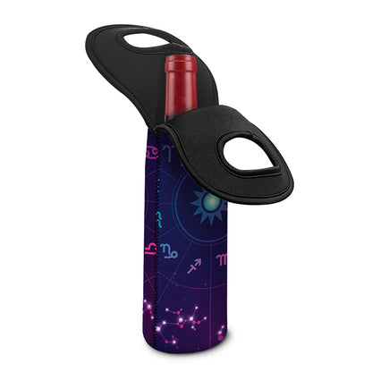 Zodiac Symbols Wheel Print Single Neoprene Wine Tote