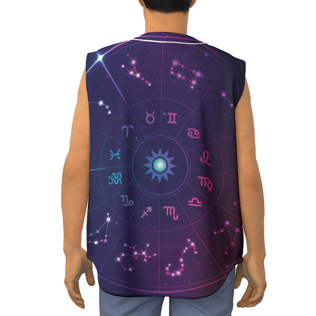 Zodiac Symbols Wheel Print Sleeveless Baseball Jersey