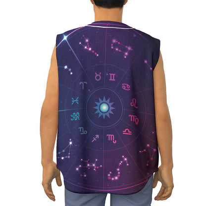 Zodiac Symbols Wheel Print Sleeveless Baseball Jersey