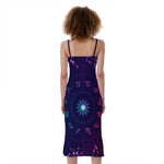 Zodiac Symbols Wheel Print Slim Fit Midi Cami Dress