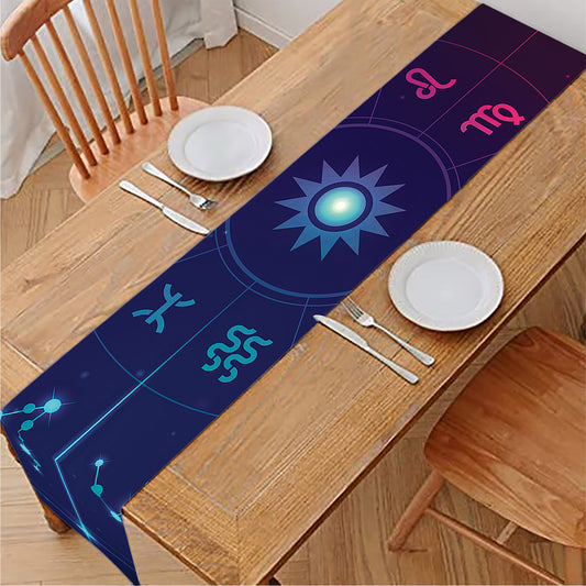 Zodiac Symbols Wheel Print Table Runner