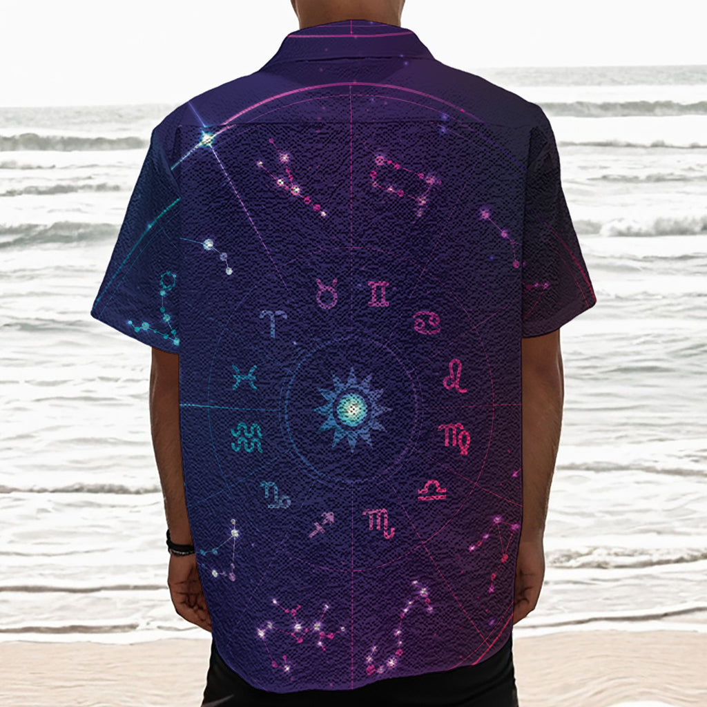 Zodiac Symbols Wheel Print Textured Short Sleeve Shirt