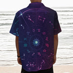 Zodiac Symbols Wheel Print Textured Short Sleeve Shirt