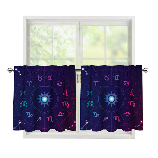 Zodiac Symbols Wheel Print Tier Curtains
