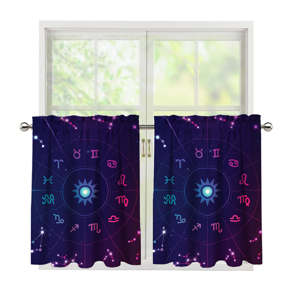 Zodiac Symbols Wheel Print Tier Curtains