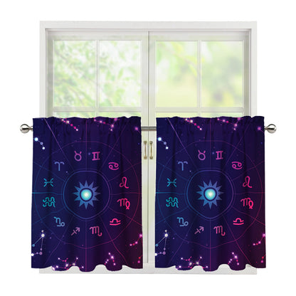 Zodiac Symbols Wheel Print Tier Curtains