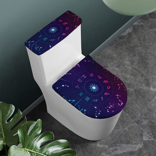 Zodiac Symbols Wheel Print Toilet Lid And Tank Cover Set