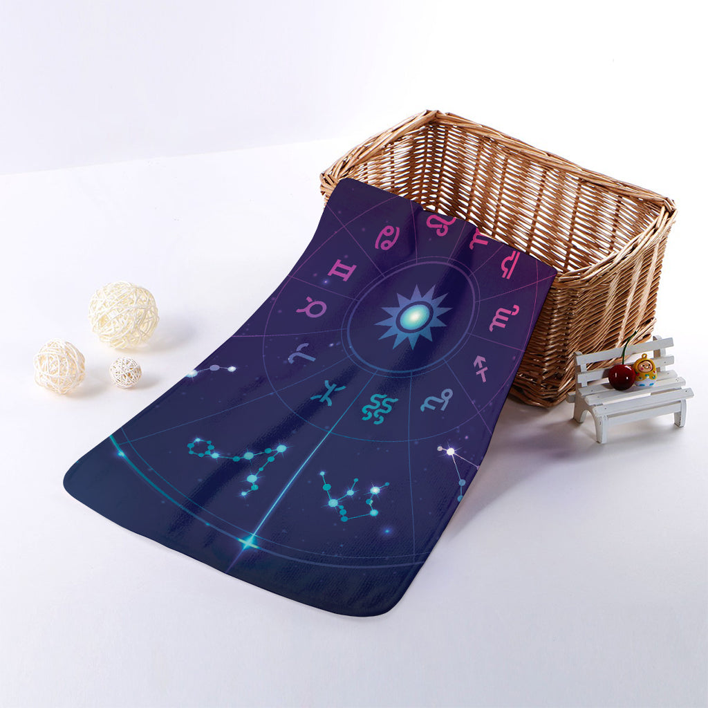 Zodiac Symbols Wheel Print Towel