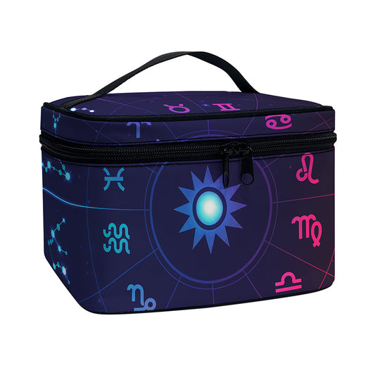Zodiac Symbols Wheel Print Travel Makeup Bag