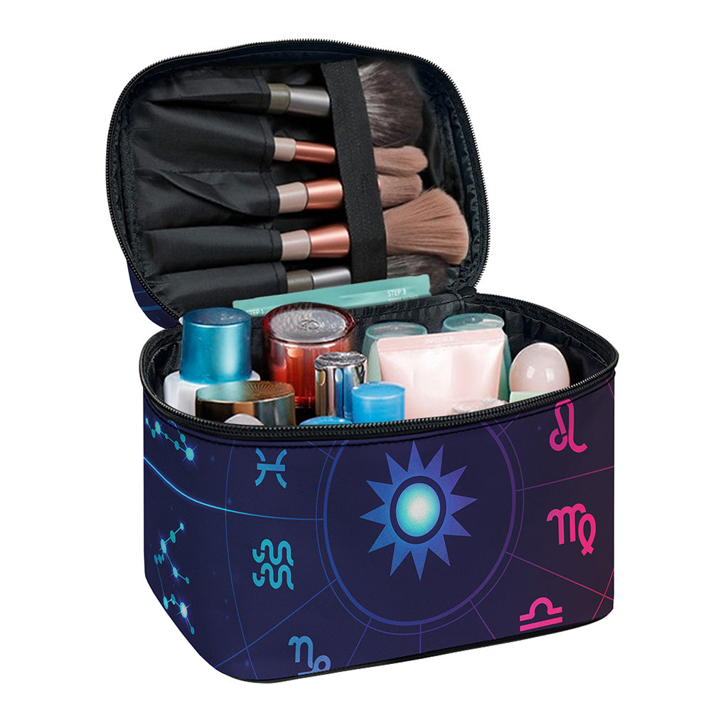 Zodiac Symbols Wheel Print Travel Makeup Bag
