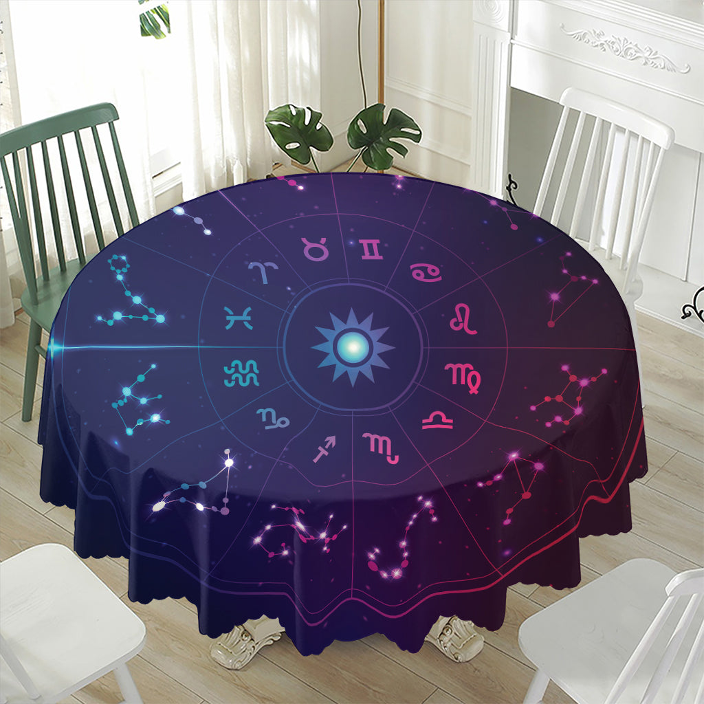 Zodiac Symbols Wheel Print Waterproof Round Tablecloth