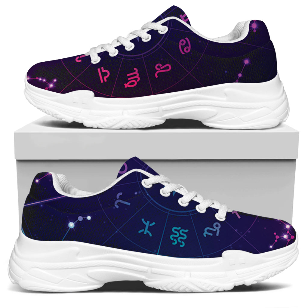 Zodiac Symbols Wheel Print White Chunky Shoes